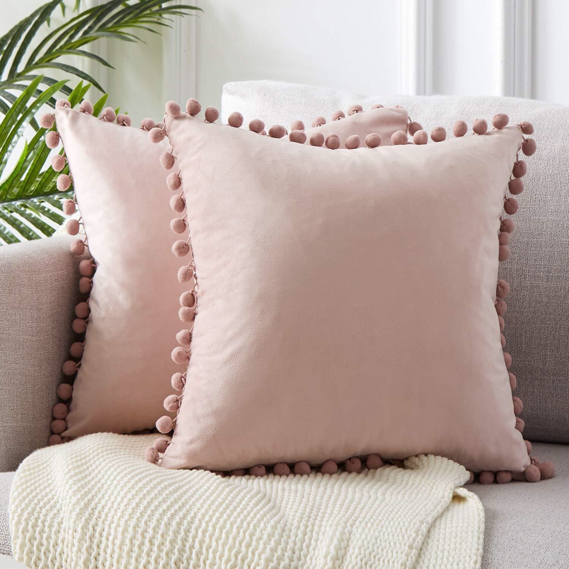 Ball ball lace pillow velvet solid color sofa short plush ball cushion cover (Copy)