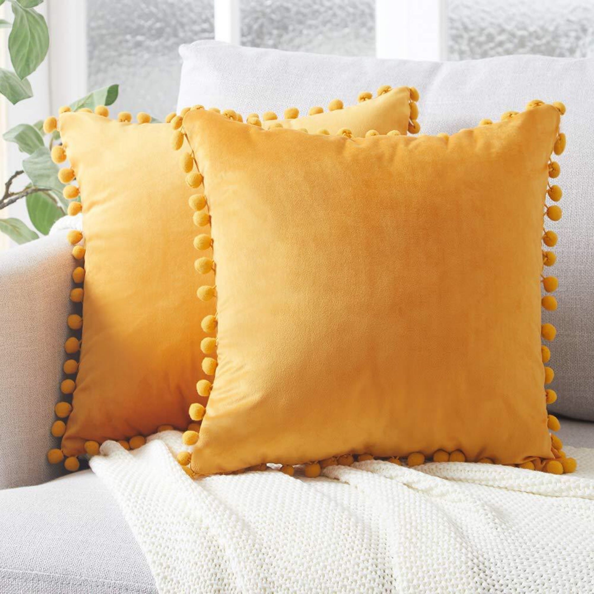 Ball ball lace pillow velvet solid color sofa short plush ball cushion cover (Copy)
