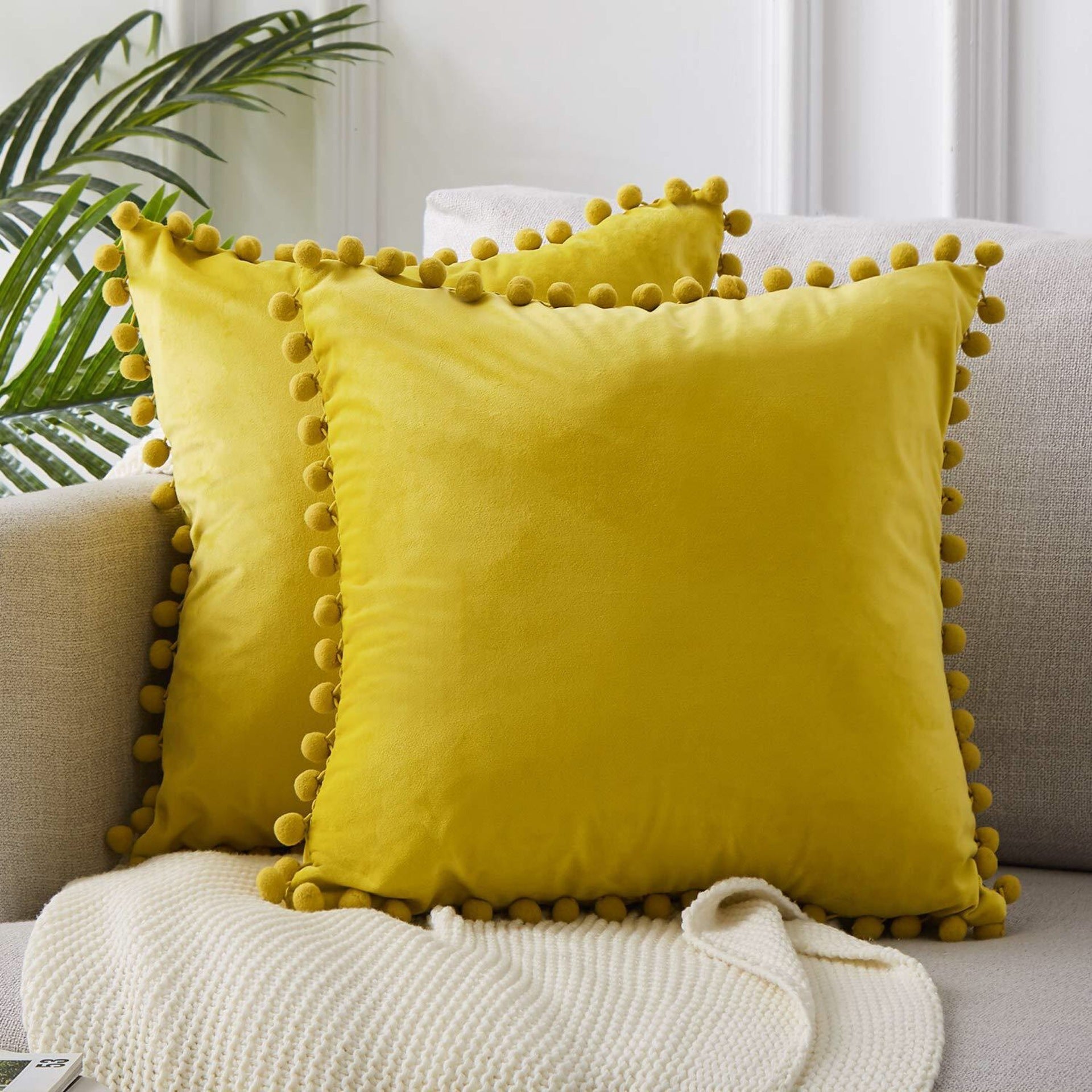 Ball ball lace pillow velvet solid color sofa short plush ball cushion cover (Copy)