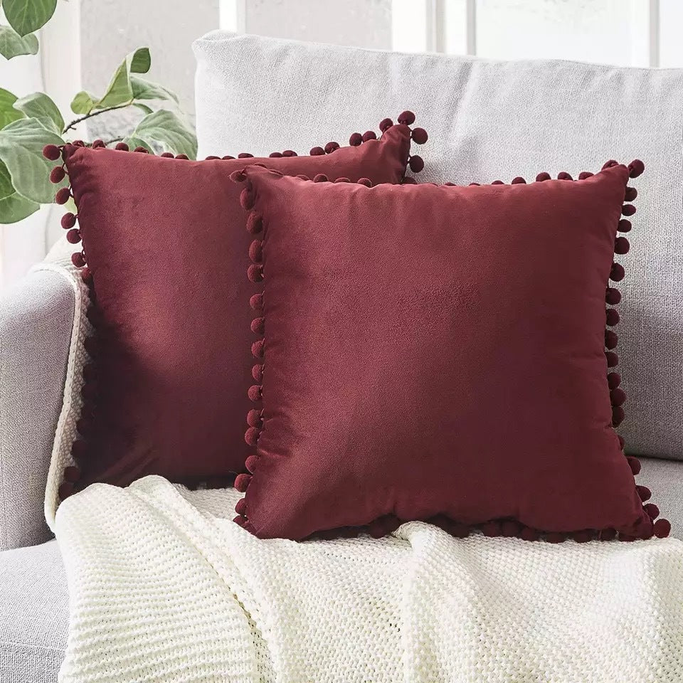 Ball ball lace pillow velvet solid color sofa short plush ball cushion cover (Copy)