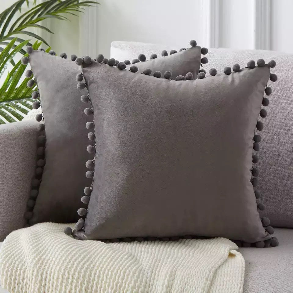 Ball ball lace pillow velvet solid color sofa short plush ball cushion cover (Copy)