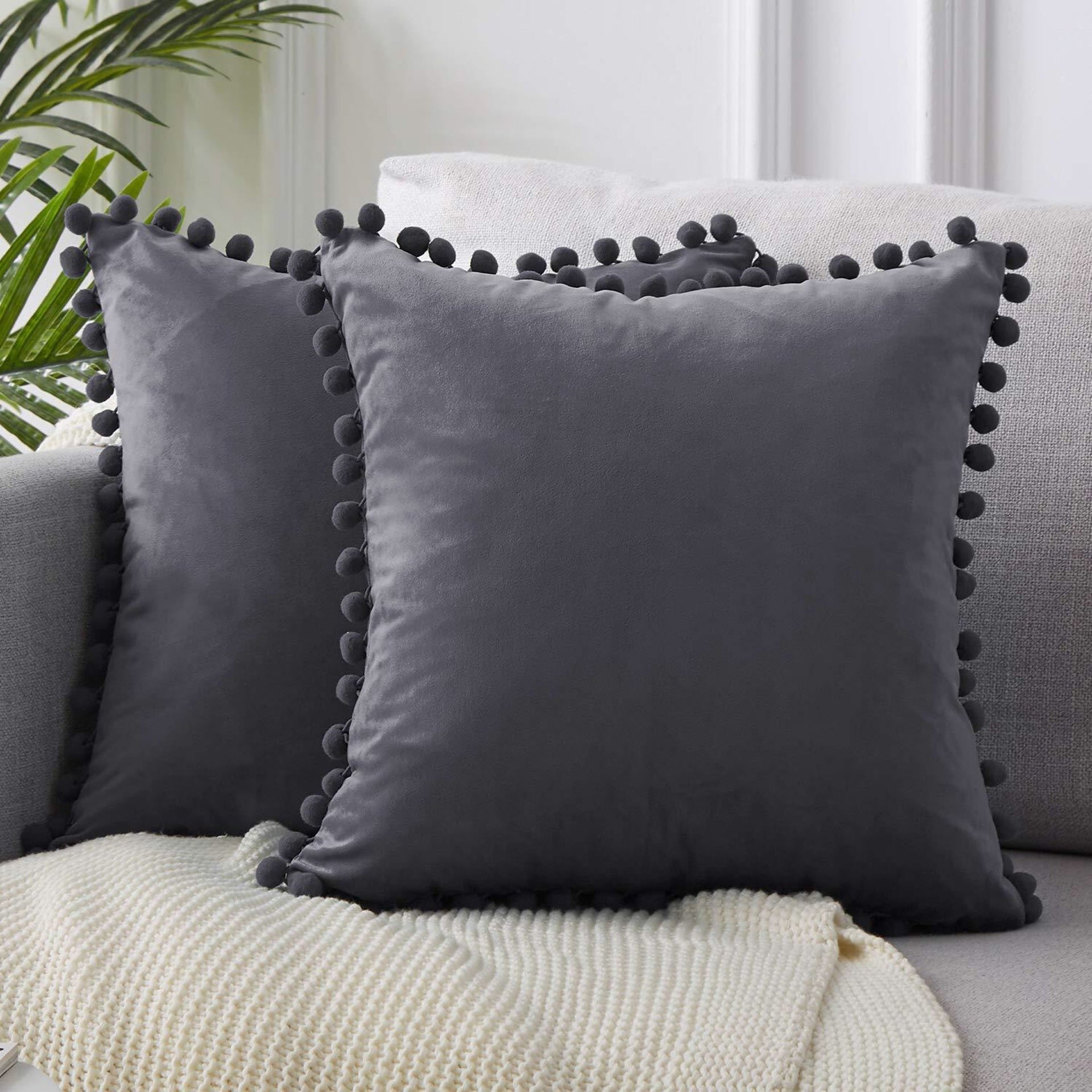 Ball ball lace pillow velvet solid color sofa short plush ball cushion cover (Copy)