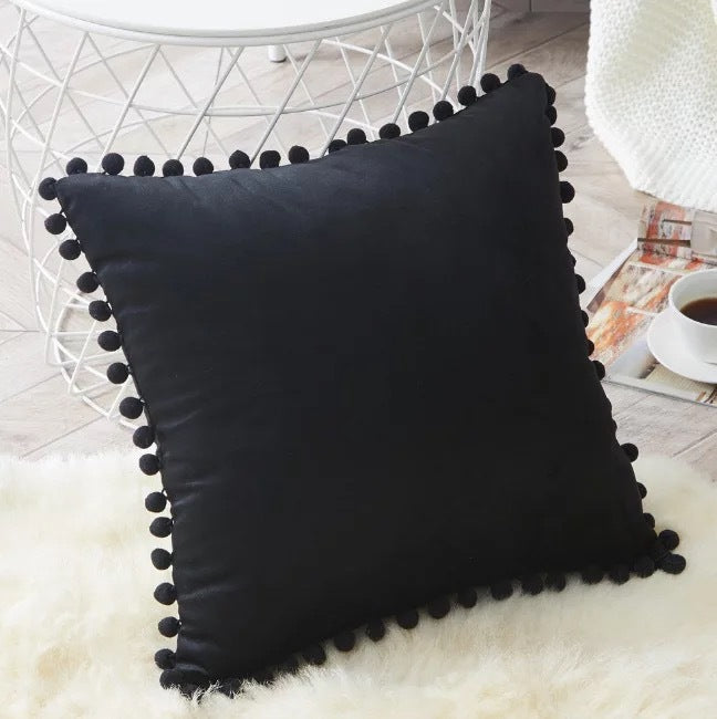 Ball ball lace pillow velvet solid color sofa short plush ball cushion cover (Copy)