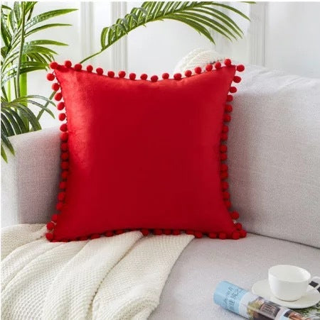 Ball ball lace pillow velvet solid color sofa short plush ball cushion cover (Copy)