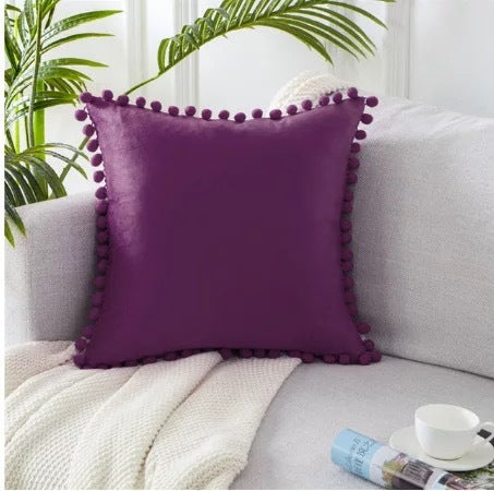 Ball ball lace pillow velvet solid color sofa short plush ball cushion cover (Copy)