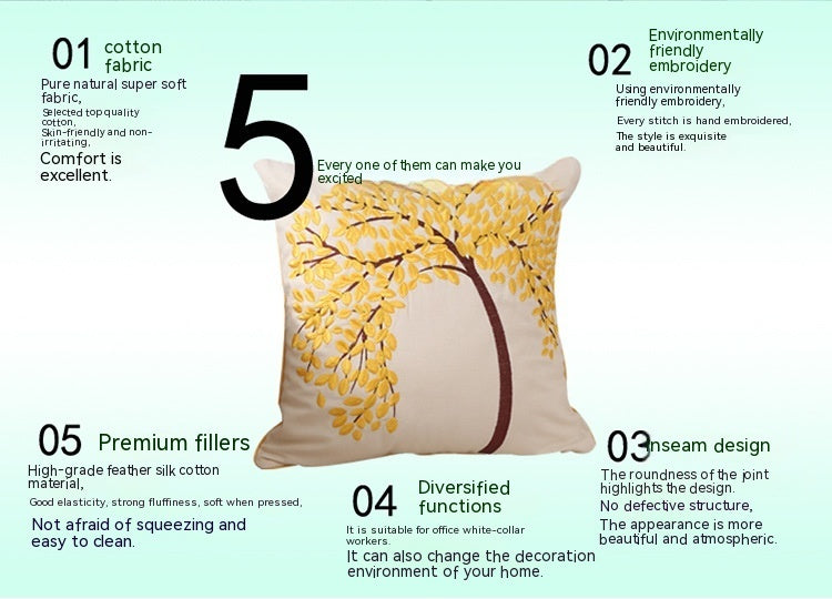 Flat Embroidery Silk Embroidered Cotton Canvas Pillow Pachira Macrocarpa Sofa (Copy)