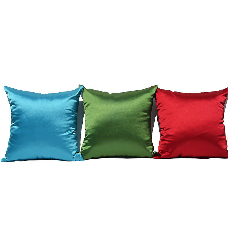 Solid Color Artificial Silk Pillow Cover Plain Zipper