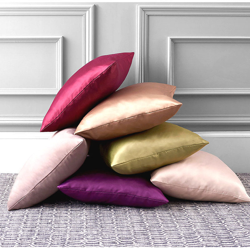Solid Color Artificial Silk Pillow Cover Plain Zipper