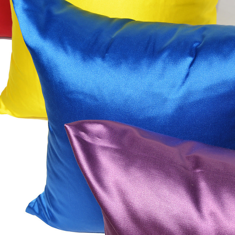 Solid Color Artificial Silk Pillow Cover Plain Zipper