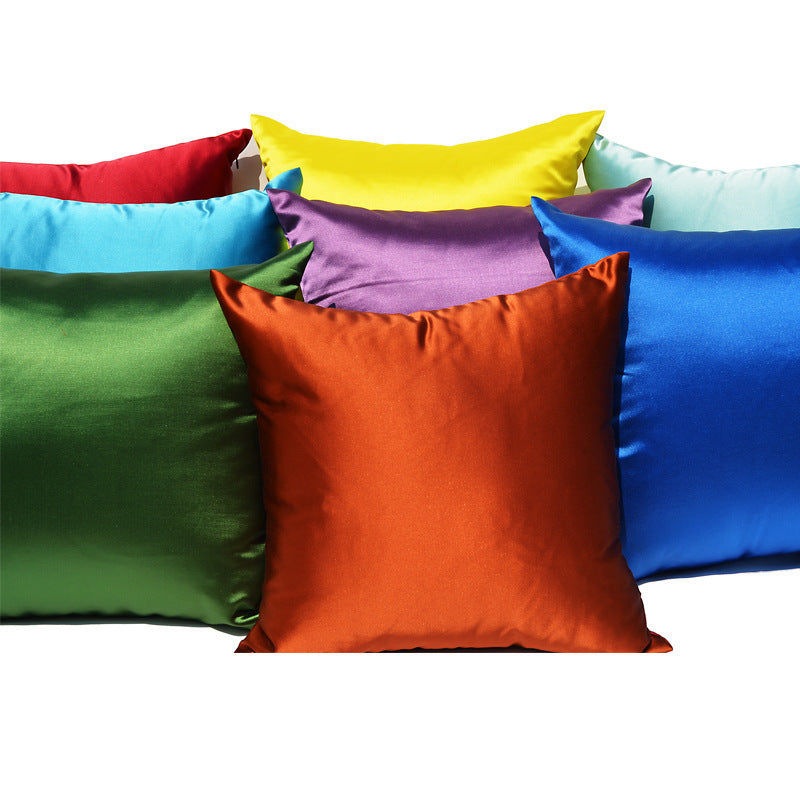 Solid Color Artificial Silk Pillow Cover Plain Zipper